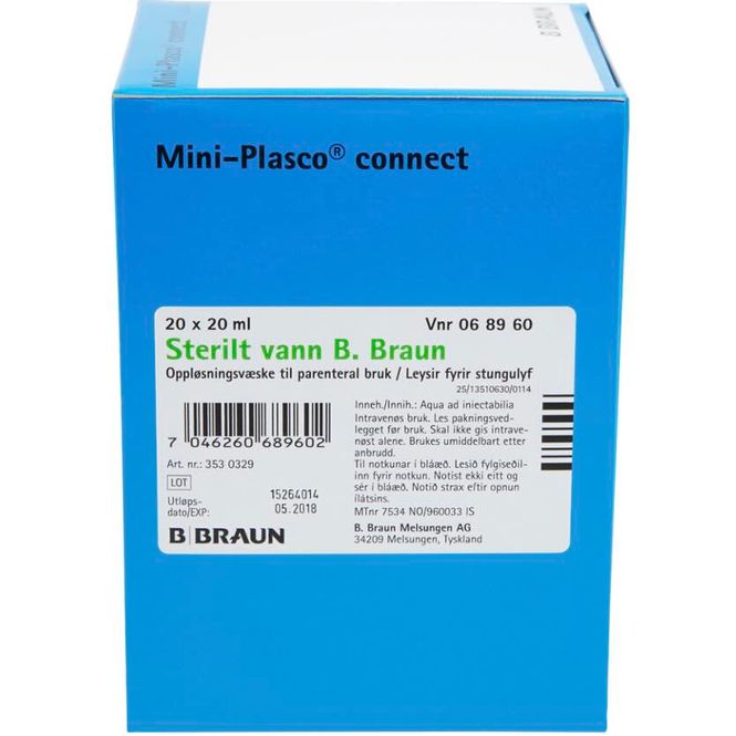 Hovedbilde Sterilt Vann Parenteral Bruk Ampuller 20x20 ml 
