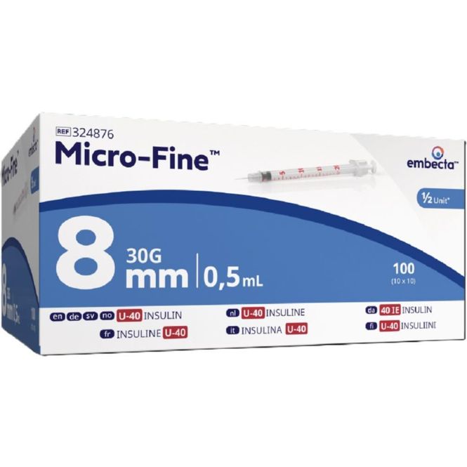 Hovedbilde Embecta Micro-Fine Insulinsprøyte Til Dyr U-40 0,5 ml 8 mm 100 stk