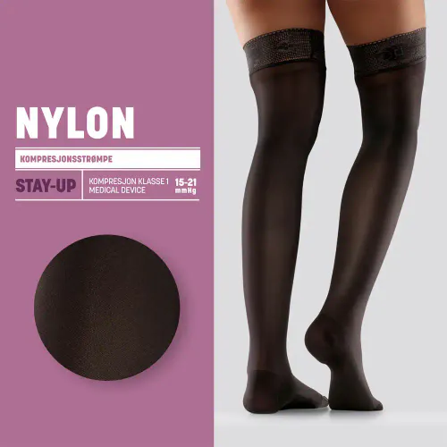 Mabs Nylon Stay Up Kompresjonsstrømpe Lår Sort XL 1 Par