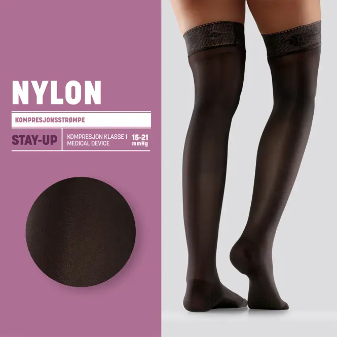 Hovedbilde Mabs Nylon Stay Up Kompresjonsstrømpe Lår Sort M 1 Par