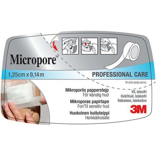 Micropore Kirurgisk Tape Hvit 1,25 cm x 9,14 m 1 stk