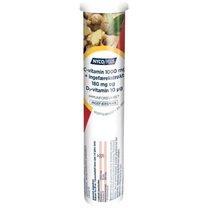 Hovedbilde Nycoplus C- og D3-vitamin 1000 mg Brusetabletter Ingefær 20 stk