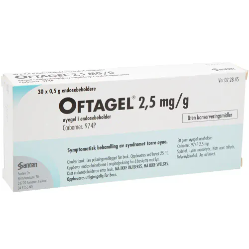 Oftagel 2,5 mg/g Øyegel Endosebeholdere 30 x 0,5 g