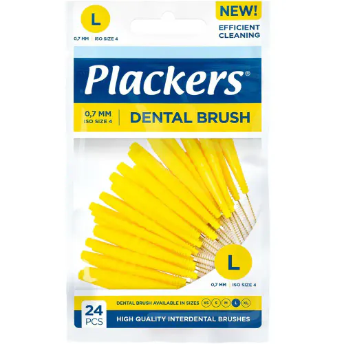 Plackers Dental Brush 0,7 mm Gul L 24 stk