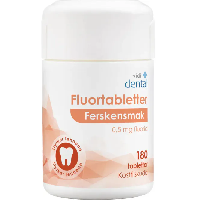 Hovedbilde Vidi Dental Fluortabletter 0,5 mg Ferskensmak 180 stk