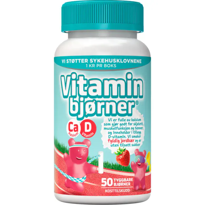 Hovedbilde Vitaminbjørner Kalsium+D-Vitamin Jordbærsmak 50 stk