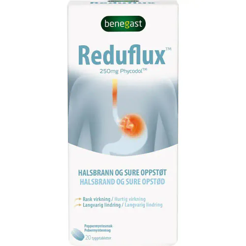 Benegast Reduflux 250 mg Tyggetabletter 20 stk
