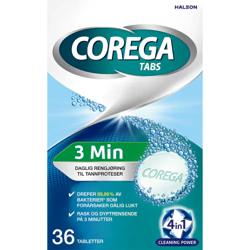 Corega Tabs 3 Min Rensetabletter 36 stk