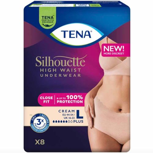 Tena Silhouette Pants Plus High Waist Buksebleie Creme L 8 stk 