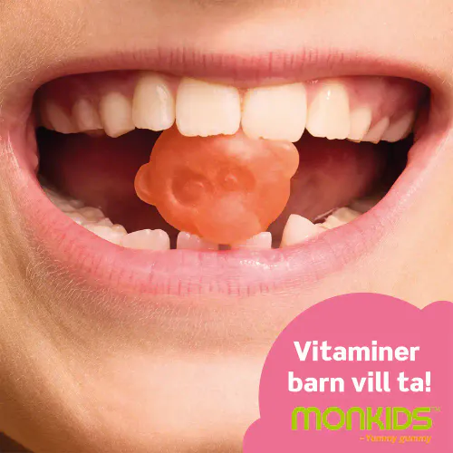 Monkids Vitamin-D Barn Jordbær 60 stk  