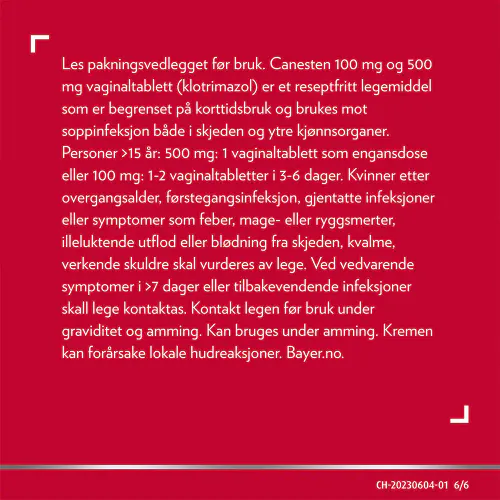 Canesten 100 mg Vaginaltabletter m/Applikator 6 stk