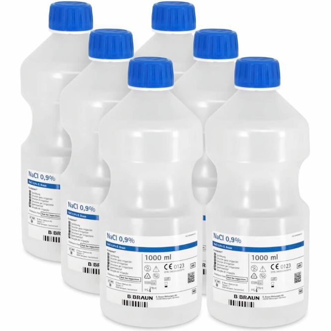 Hovedbilde Natriumklorid 0,9 % Skyllevæske Ecotainer Helleflaske 6 x 1000 ml
