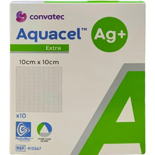 Aquacel Ag+ Extra Sølvbandasje 10 x 10 cm 10 stk